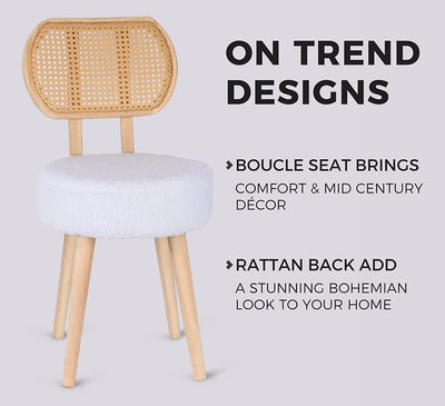 Rattan Dining Chair White, Kitchen Dining Room Chairs, Mid Century Modern Boucle Chair, Stylish Upholstered Wood Accent Chair, Cute Sherpa Chair, Living Room Bar Stool Chair, Boho Makeup Vanity Chair, 1 Pc