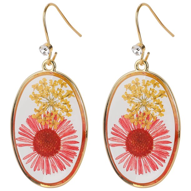 IDEAJOY Flower Sterling Silver Natural Resin Dangle Earring Drop Vintage Bohemian Style