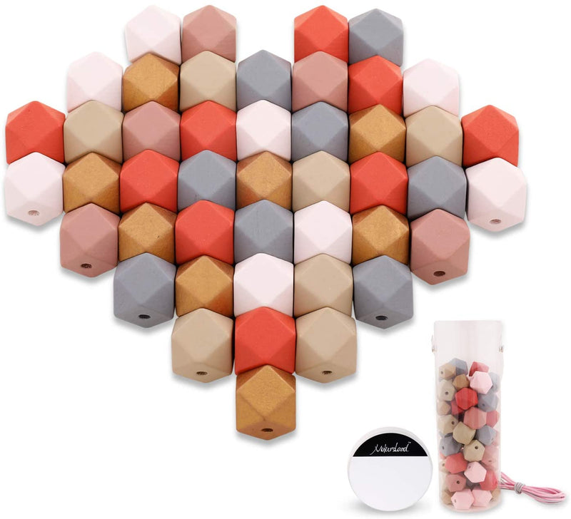 66PCS 0.8"/20mm Geometric Faceted Painted Wooden Beads 6 Candy Colors