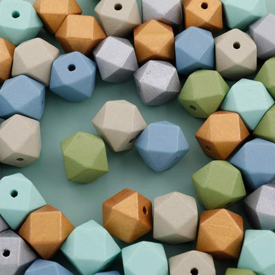 66PCS 0.8"/20mm 6 Colors Painted Polygons Spacer Wooden Beads