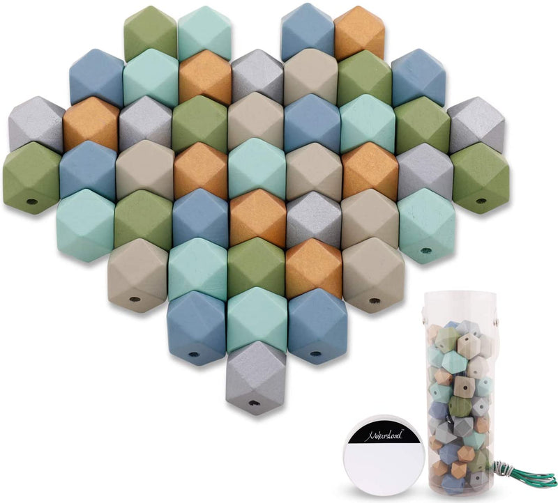 66PCS 0.8"/20mm 6 Colors Painted Polygons Spacer Wooden Beads