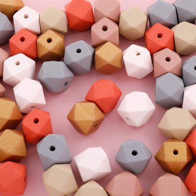 66PCS 0.8"/20mm Geometric Faceted Painted Wooden Beads 6 Candy Colors