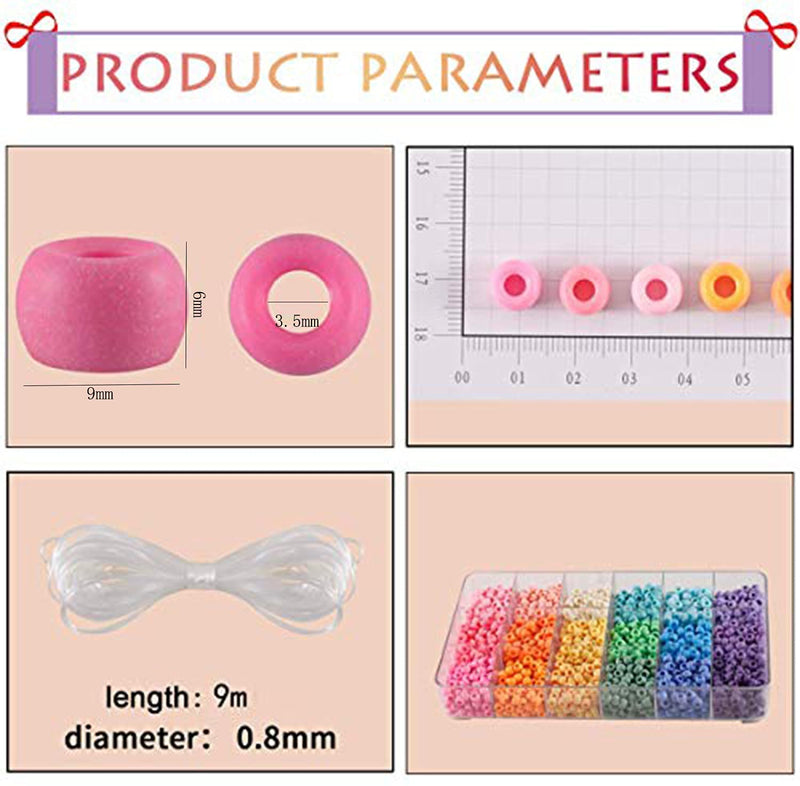 2600+pcs Pony Beads Kit Opaque Matte Rainbow Plastic Craft in 18 Colors