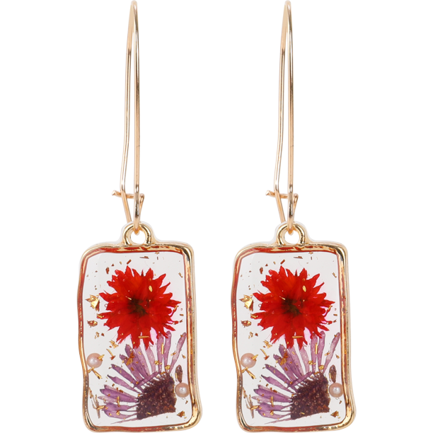 IDEAJOY Sterling Silver Natural Dried Flower Ear Jewelry Decor Drop Hoop