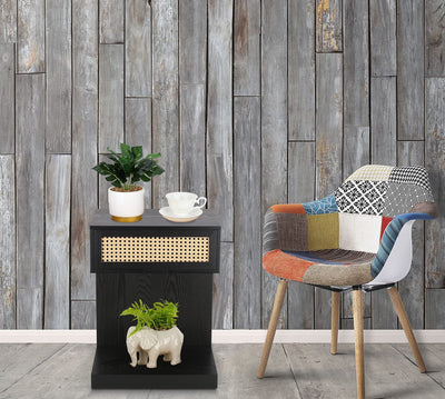 Rattan Nightstand, Black Side Table with Drawer, Modern Boho Nightstands, Mid-Century End Table with Storage, Small Side Tables Bedside Table for Bedroom Living Room Balcony (Black)