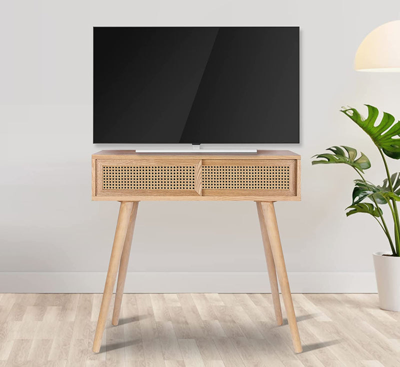 Console Table Beige, 31" Console Tables for Entryway Small Entryway Table, Vanity Desk Rattan Dresser Side Table Entry Table Narrow Console Table Modern Hallway Table Boho Sofa Table for Living Room