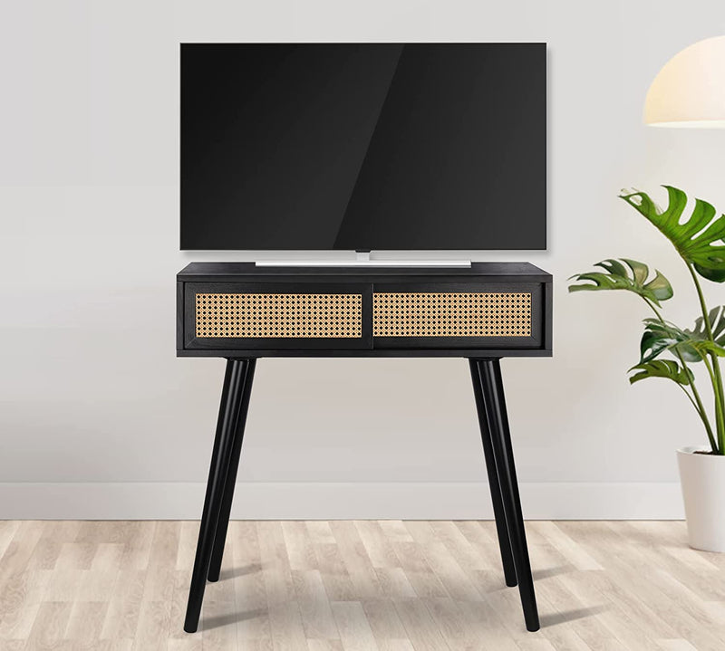 Console Table Black, 31" Console Tables for Entryway Small Entryway Table, Vanity Desk Rattan Dresser Side Table Entry Table Narrow Console Table Modern Hallway Table Boho Sofa Table for Living Room