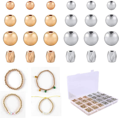 3500 Pieces Metal Plated Plastic Round Beads and Faceted Spacer Beads, Gold&Silver