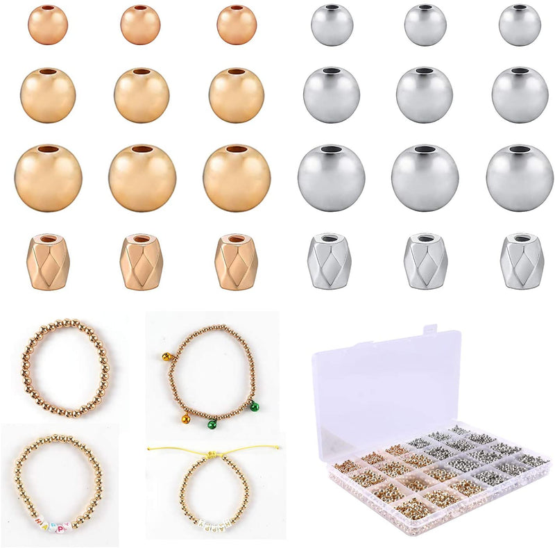 3500 Pieces Metal Plated Plastic Round Beads and Faceted Spacer Beads, Gold&Silver