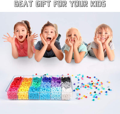 2600+pcs Pony Beads Kit Opaque Rainbow Plastic Pony Beads in 18 Colors