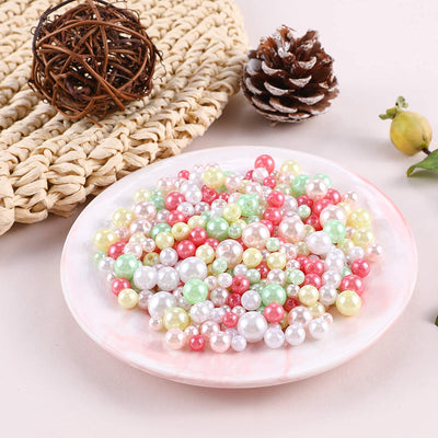 Acrylic Faux Pearl Round Beads 1200Pcs (5 Colors and 4 Sizes Mixed )