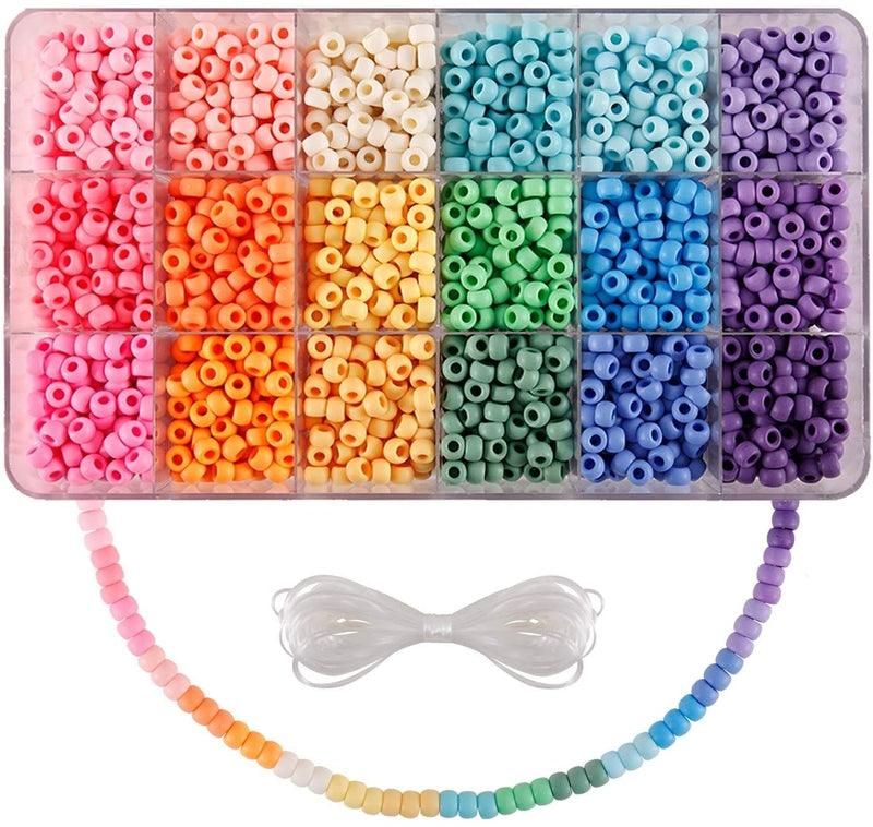 2600+pcs Pony Beads Kit Opaque Matte Rainbow Plastic Craft in 18 Colors