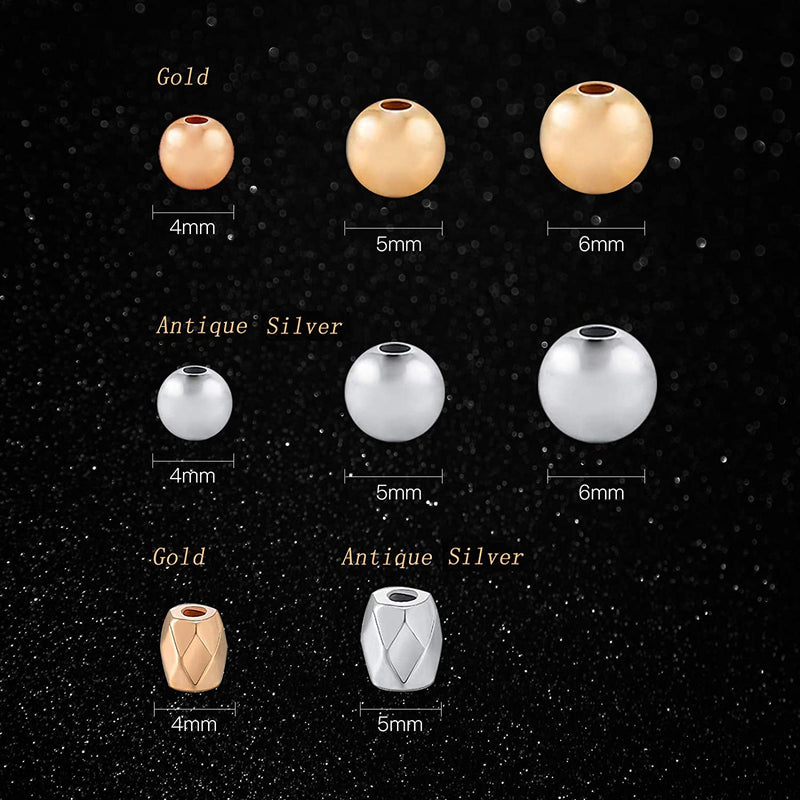 3500 Pieces Metal Plated Plastic Round Beads and Faceted Spacer Beads, Gold&Silver