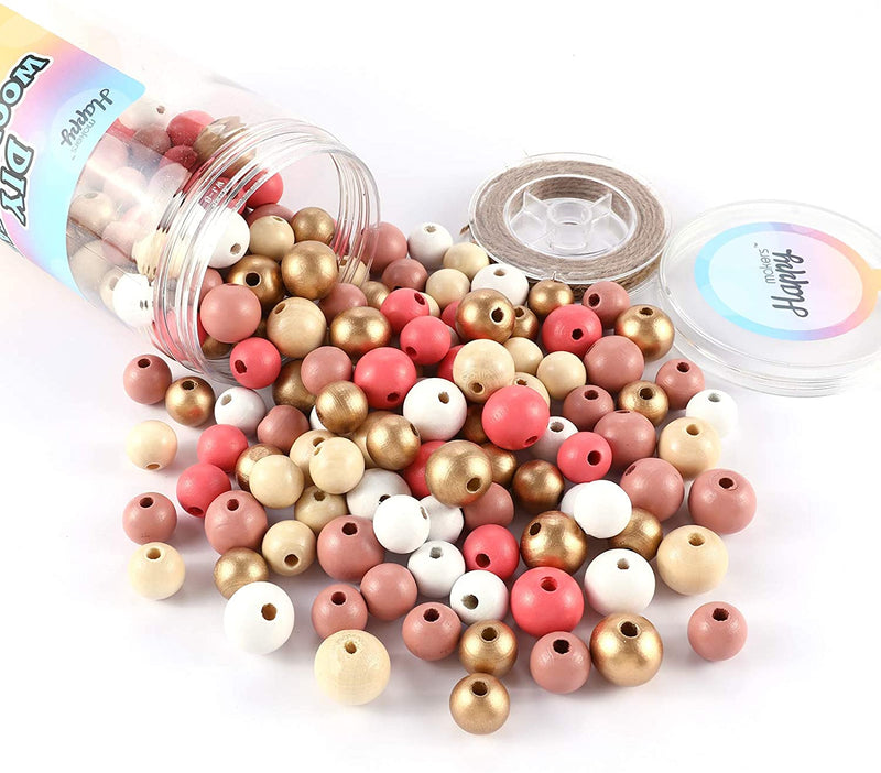 180pcs Polished Color Round Wood Beads for Crafts, DIY Fall Summer Christmas Halloween