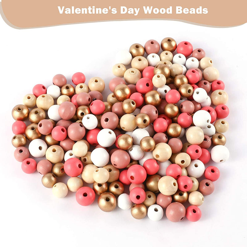 180pcs Polished Color Round Wood Beads for Crafts, DIY Fall Summer Christmas Halloween