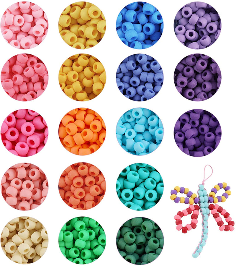 2600+pcs Pony Beads Craft Kit Opaque Matte Plastic, 18 Colors