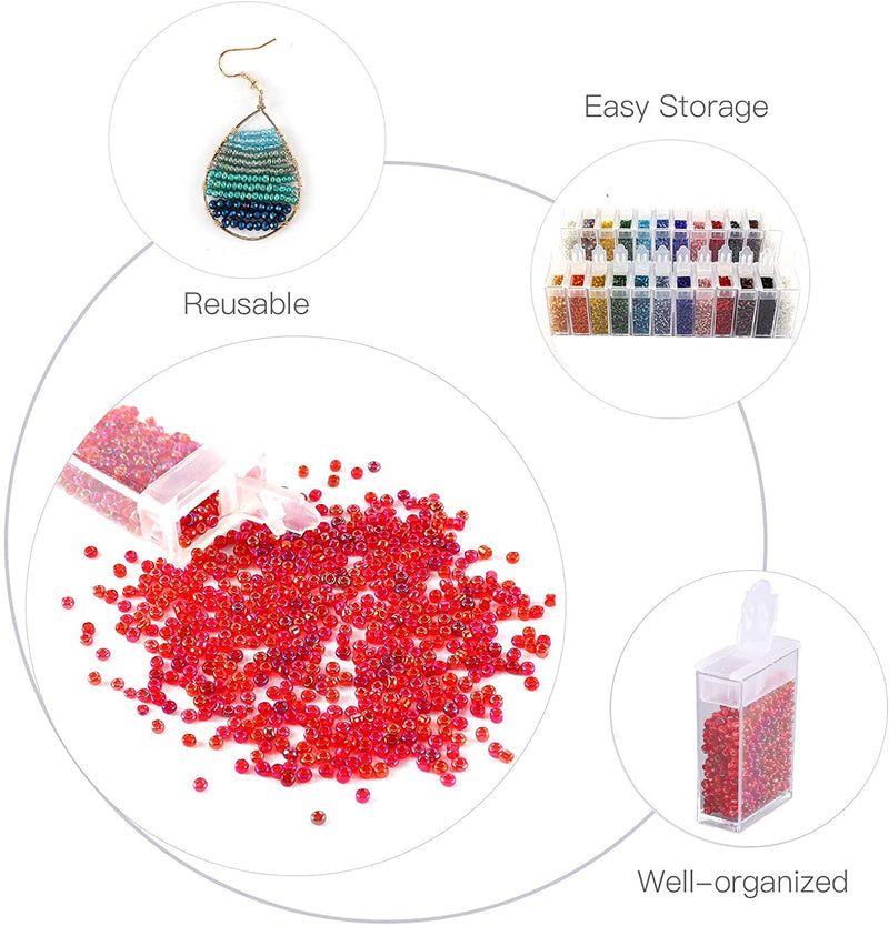 19200pcs 2mm Glass Seed Beads 24 Colors Loose Beads Kit Round Pony Beads