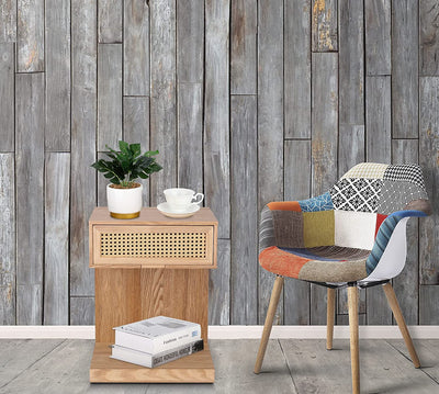 Rattan Nightstand, Side Table with Drawer, Modern Boho Nightstands, Mid-Century Coffee Table, End Table with Storage, Small Side Tables Bedside Table for Bedroom Living Room Balcony (Natural Brown)