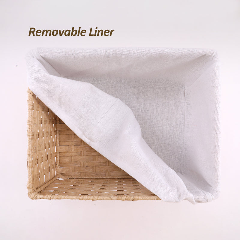 Chicgrowth Wicker Basket Woven Bin Storage Organizing Beige Set Of 4 With Liner