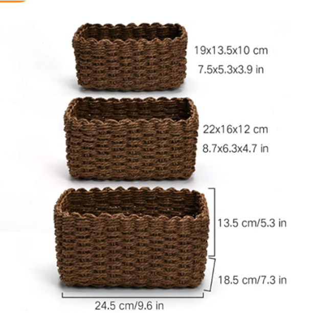 IDEAJOY Wicker Woven Storage Baskets for Storage Clothes Books Dolls Set of 3 Brown