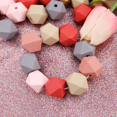 66PCS 0.8"/20mm Geometric Faceted Painted Wooden Beads 6 Candy Colors
