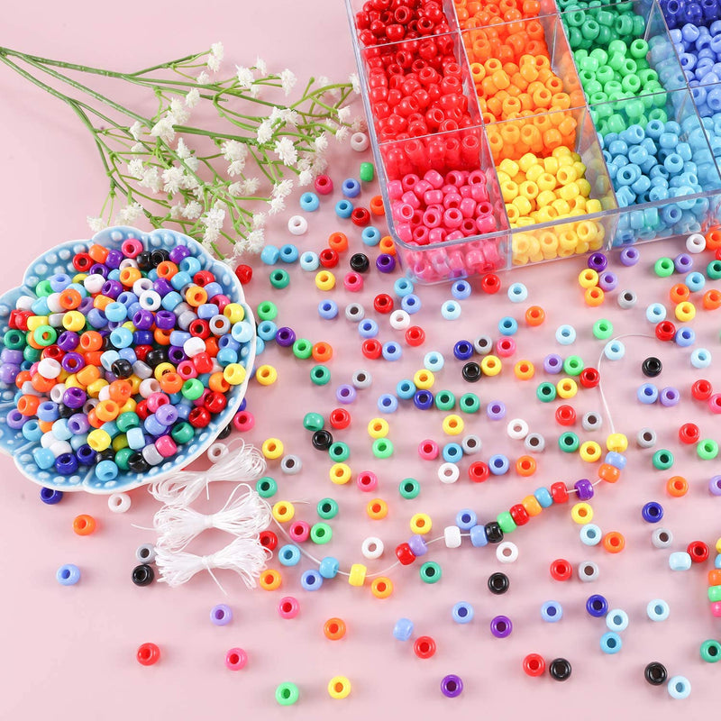 2600+pcs Pony Beads Kit Opaque Rainbow Plastic Pony Beads in 18 Colors