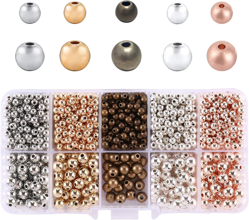 Spacer Beads Loose Beads 1400 Pieces Round Ball Smooth Beads, 4mm, 6mm