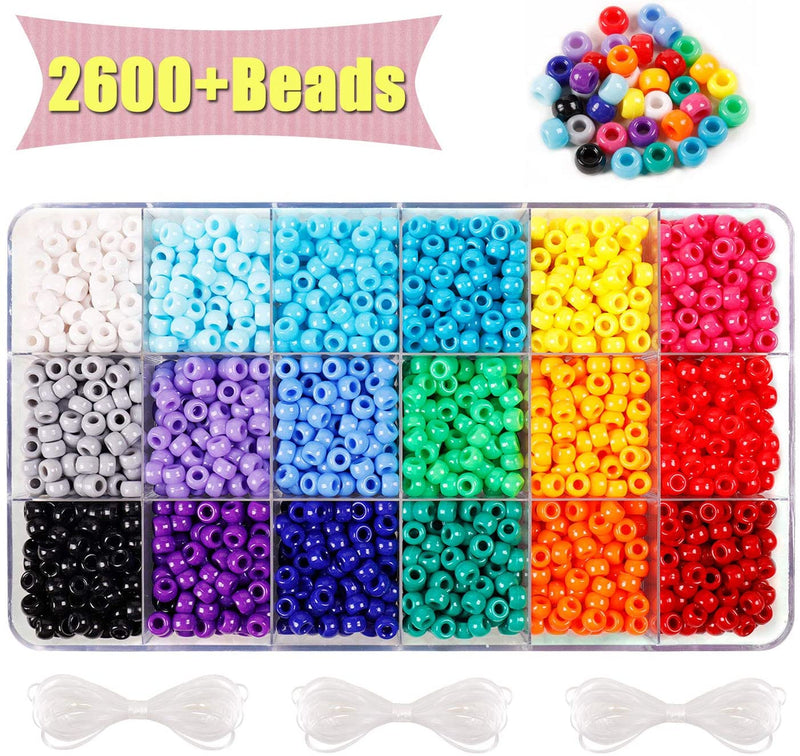 2600+pcs Pony Beads Kit Opaque Rainbow Plastic Pony Beads in 18 Colors