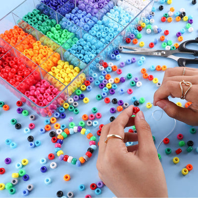 2600+pcs Pony Beads Kit Opaque Rainbow Plastic Pony Beads in 18 Colors