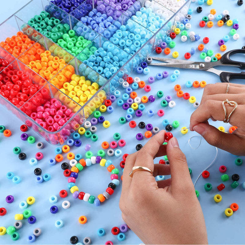 2600+pcs Pony Beads Kit Opaque Rainbow Plastic Pony Beads in 18 Colors