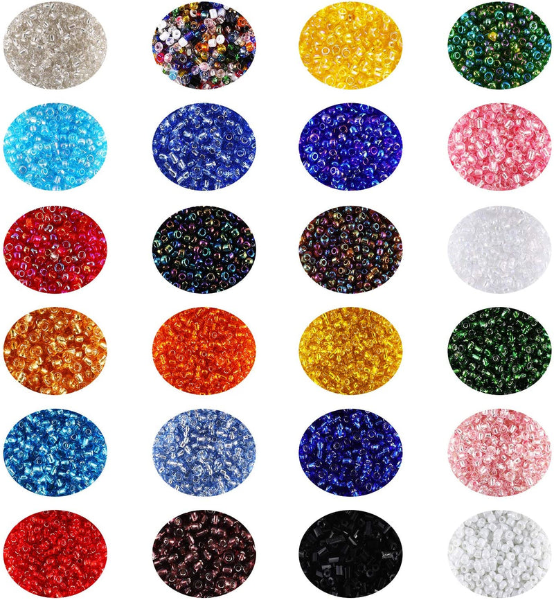 19200pcs 2mm Glass Seed Beads 24 Colors Loose Beads Kit Round Pony Beads