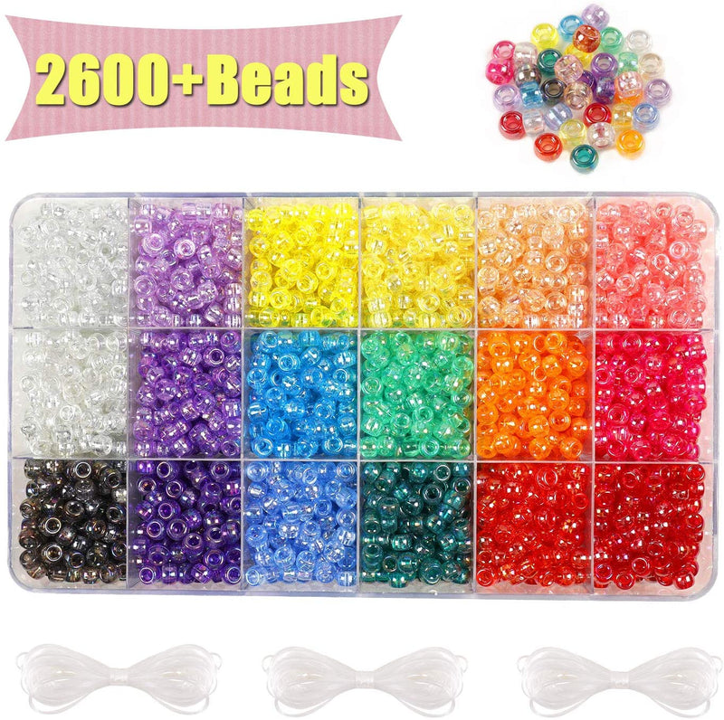 2600+pcs Transparent AB Color Rainbow Plastic Craft Pony Beads Kit