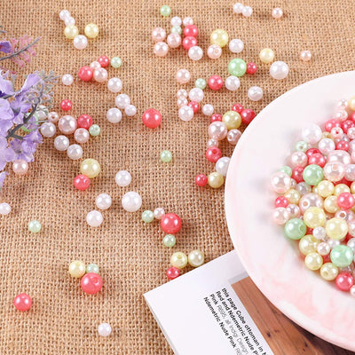 Acrylic Faux Pearl Round Beads 1200Pcs (5 Colors and 4 Sizes Mixed )