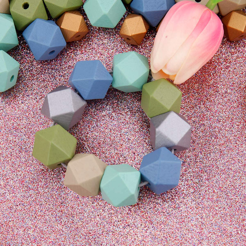 66PCS 0.8"/20mm 6 Colors Painted Polygons Spacer Wooden Beads
