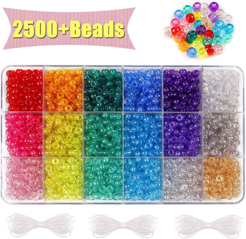 2500+pcs Multicolor Pony Beads Kit in 18 Colors