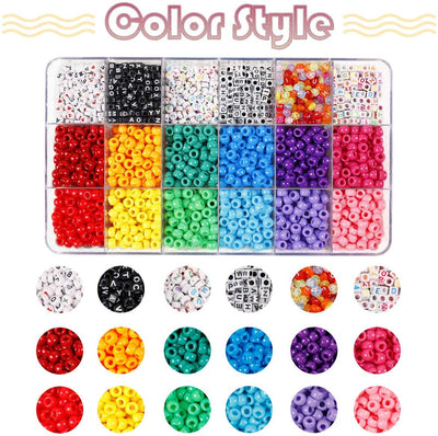 3550pcs Bead Set 12 Colors Opaque Pony Beads & 6 Styles Letter Alphabet Beads