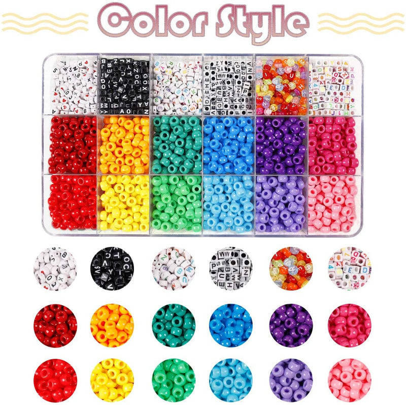 3550pcs Bead Set 12 Colors Opaque Pony Beads & 6 Styles Letter Alphabet Beads