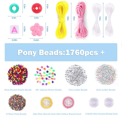 1760pcs 9mm Pony Beads, Rainbow Beads, Letter Beads, Acrylic Beads, Animal Beads