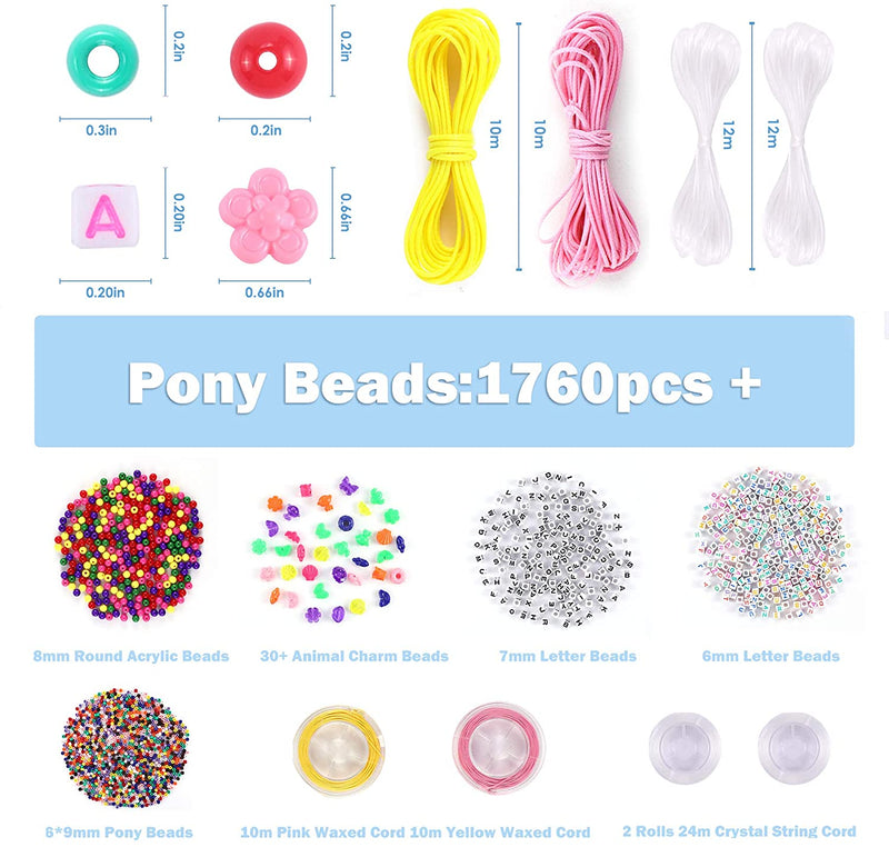 1760pcs 9mm Pony Beads, Rainbow Beads, Letter Beads, Acrylic Beads, Animal Beads