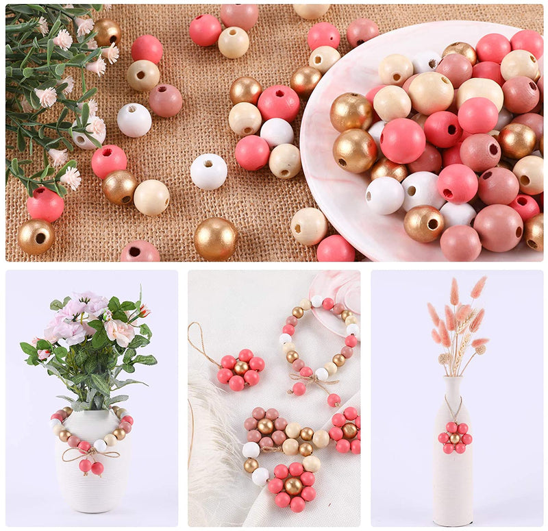 180pcs Polished Color Round Wood Beads for Crafts, DIY Fall Summer Christmas Halloween
