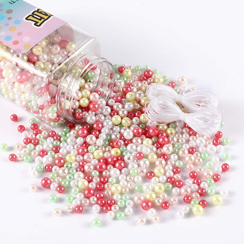 Acrylic Faux Pearl Round Beads 1200Pcs (5 Colors and 4 Sizes Mixed )