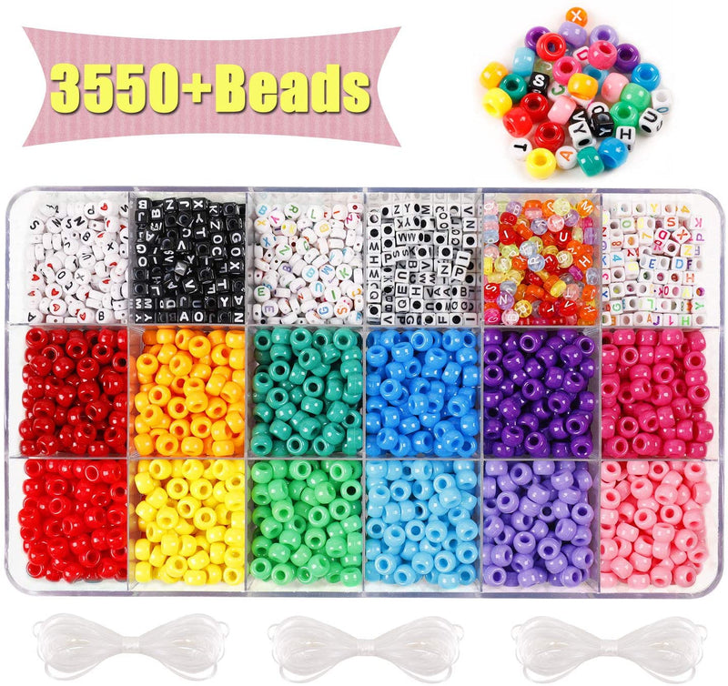 3550pcs Bead Set 12 Colors Opaque Pony Beads & 6 Styles Letter Alphabet Beads