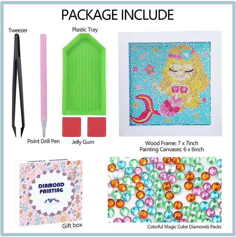 5D Diamond Painting for Kids with Wooden Frame, Mermaid