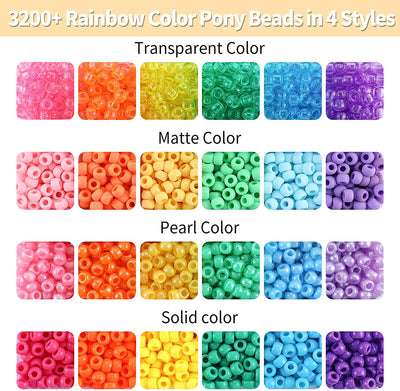 3500+pcs 9mm Rainbow Pony Beads Kit