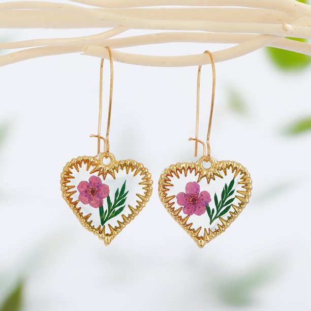 IDEAJOY Dried Decor Flower Earrings Pandents Ear Stud Jewelry Resin Hoop