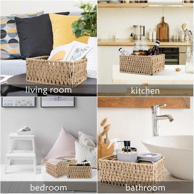 IDEAJOY Wicker Storage Basket, 3 Pack Woven Nesting Baskets Set, Beige