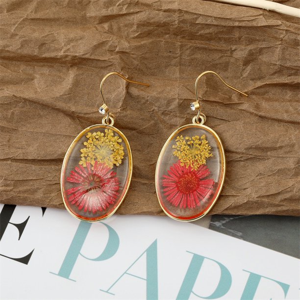 IDEAJOY Flower Sterling Silver Natural Resin Dangle Earring Drop Vintage Bohemian Style