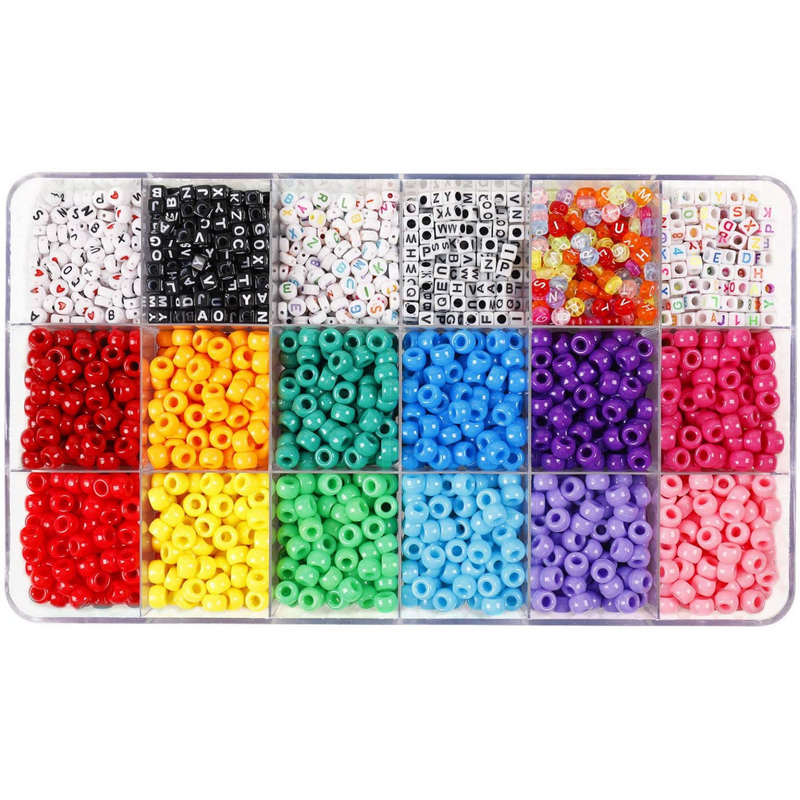 3550pcs Bead Set 12 Colors Opaque Pony Beads & 6 Styles Letter Alphabet Beads