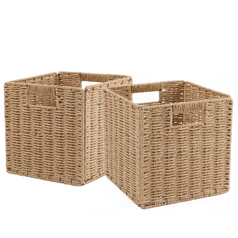 Chicgrowth Wicker Baskets Woven Foldable Collapsible Cube Bin With Handle Set Of 2