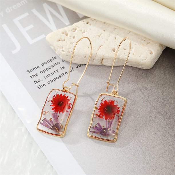 IDEAJOY Sterling Silver Natural Dried Flower Ear Jewelry Decor Drop Hoop